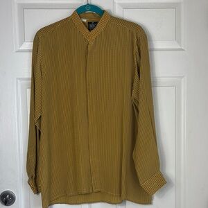 Vintage BOCCI Italian Silk Monk Collar Patterned Long Sleeve Shirt Size Medium